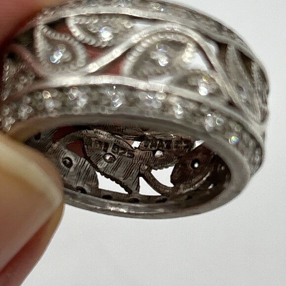 Sterling Silver 925 ADI Wide CZ Eternity Band Ring Missing One Stone - Picture 14 of 14